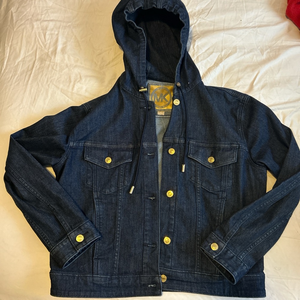 Michael Kors Dark Blue Jean Jacket with Gold Accents